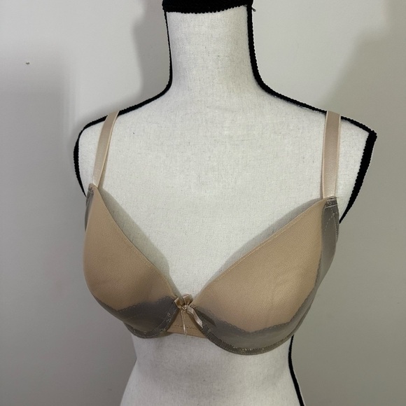 Barely Breezies. sz 38C bra. Sand color with gray lace accent - Picture 2 of 10